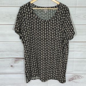 J. Jill Black & White & Tan Print Rayon Pullover Tunic Top Size Large Tall